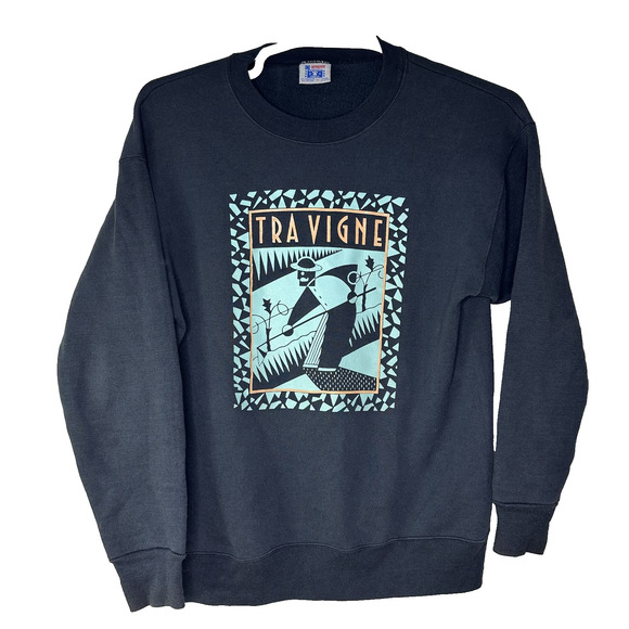 Vintage Tra Vigne Sweatshirt Mens Large Black Art Deco Crewneck Made USA 90s - Picture 1 of 5